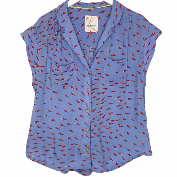 Anthropologie Tops - Anthropologie Cap Sleeve Fish Print Shirt